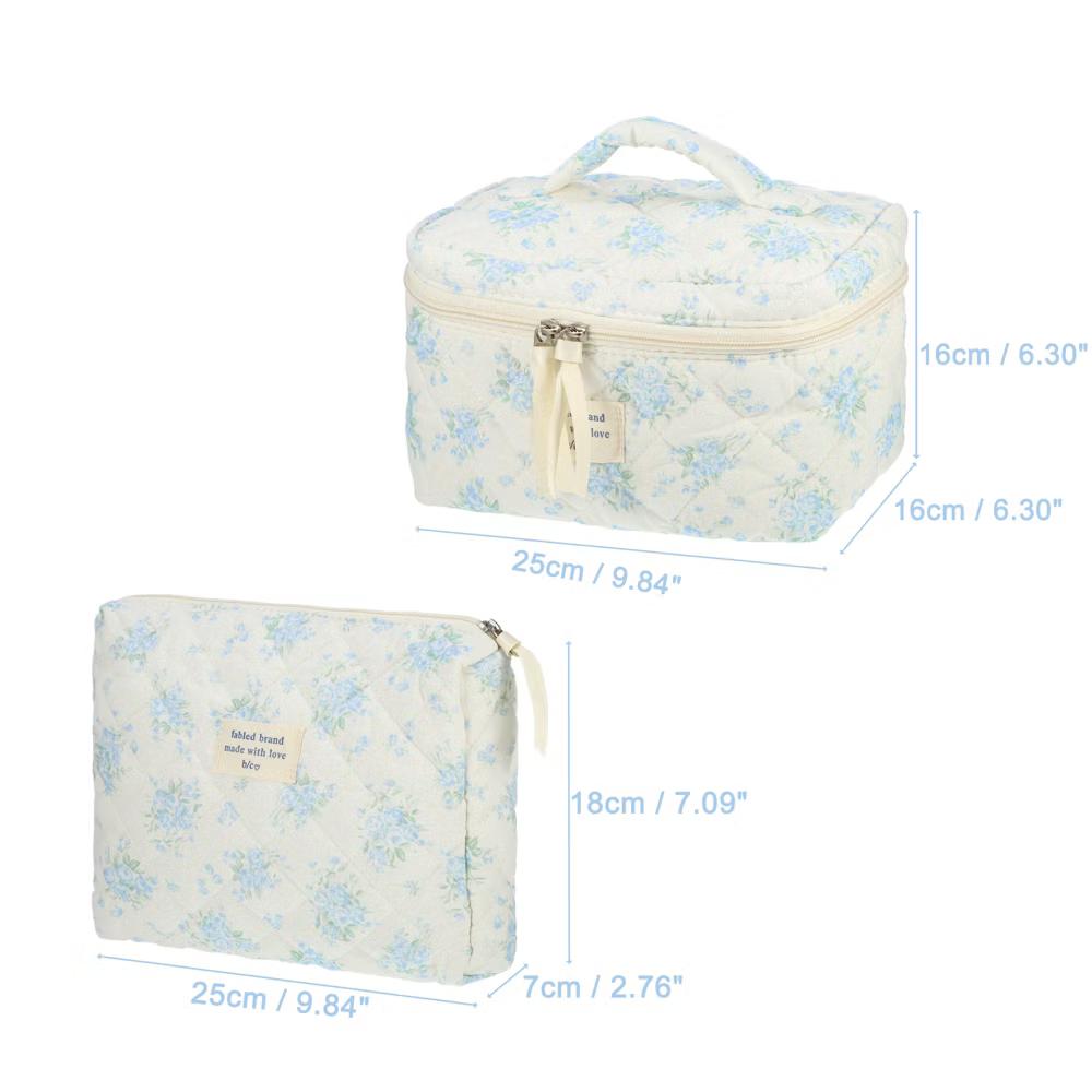 Women's Quilted Makeup Bag Large Capacity Cosmetic Bag White 2 Pcs - Image 4