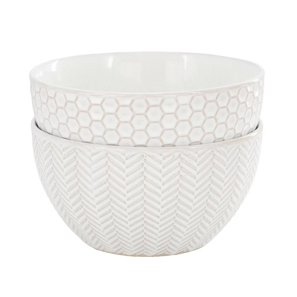 Earlhart 2 Piece 6 Inch Ribbed Stoneware Cereal Bowl Set in White - Image 11