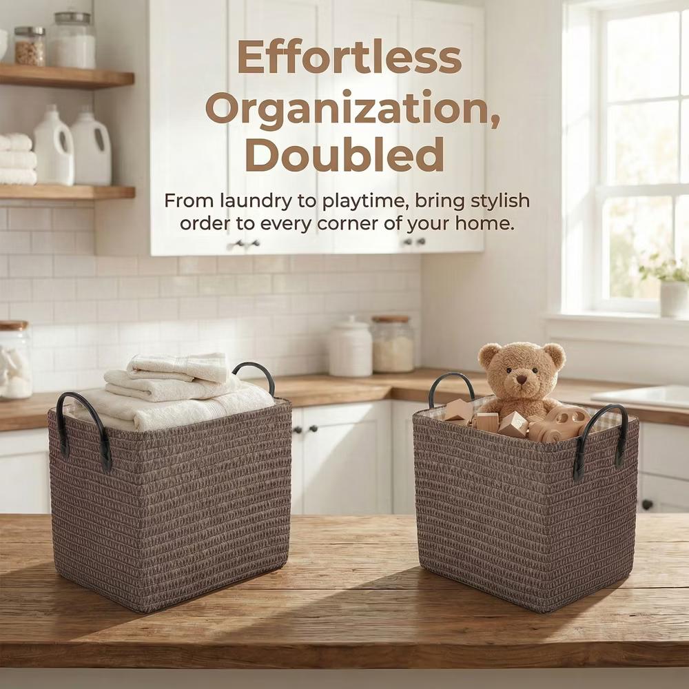 Woven Storage Basket for Clothes Shoes Organizer Bin with Handles - Image 10
