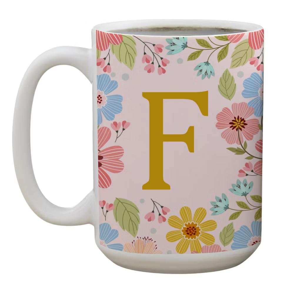 Personalization Mall Flowery Initial Personalized Coffee Mug Gold/Pink - Image 8