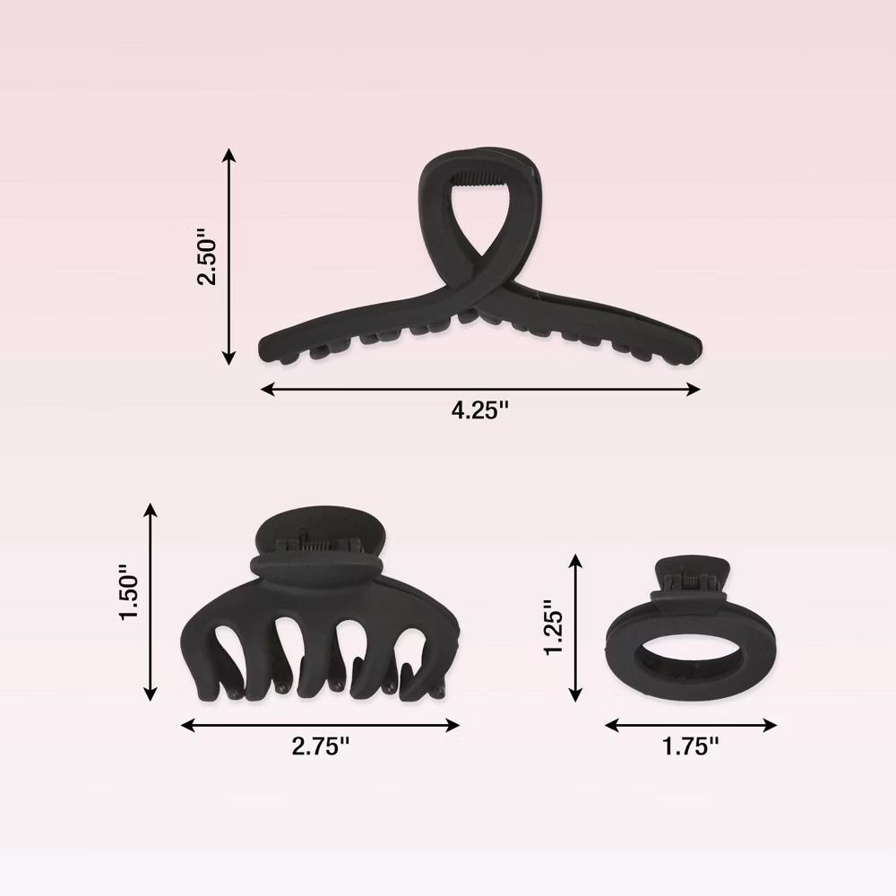 Assorted Styles Claw Clips - Matte Black - All Hair - 3pcs - Image 5