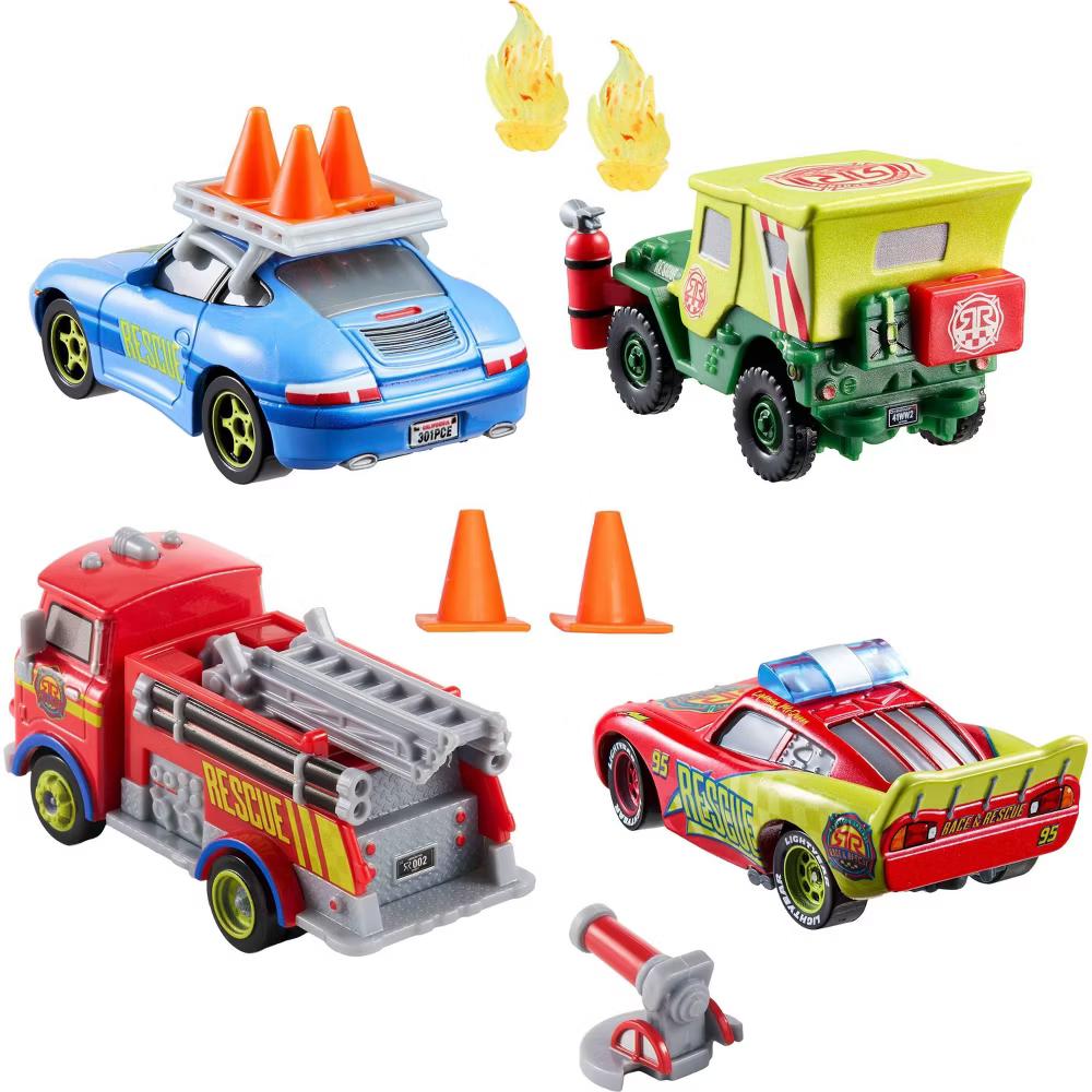 and Pixar Cars Race & Rescue Crew Die-Cast 4-Pack with Red, Lightning McQueen, Sally & Sarge - Image 2