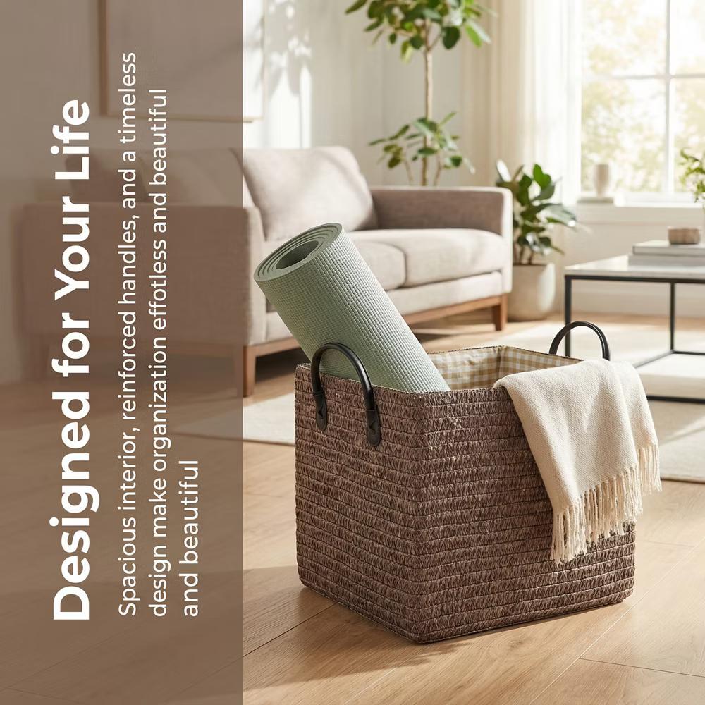 Woven Storage Basket for Clothes Shoes Organizer Bin with Handles - Image 39