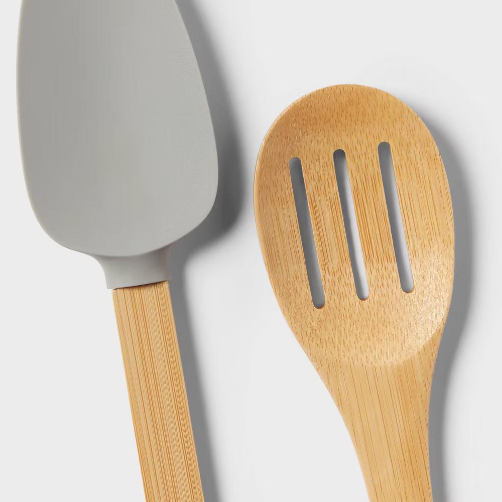 10pc Bamboo Utensil Set with Silicone Natural Wood - Image 3