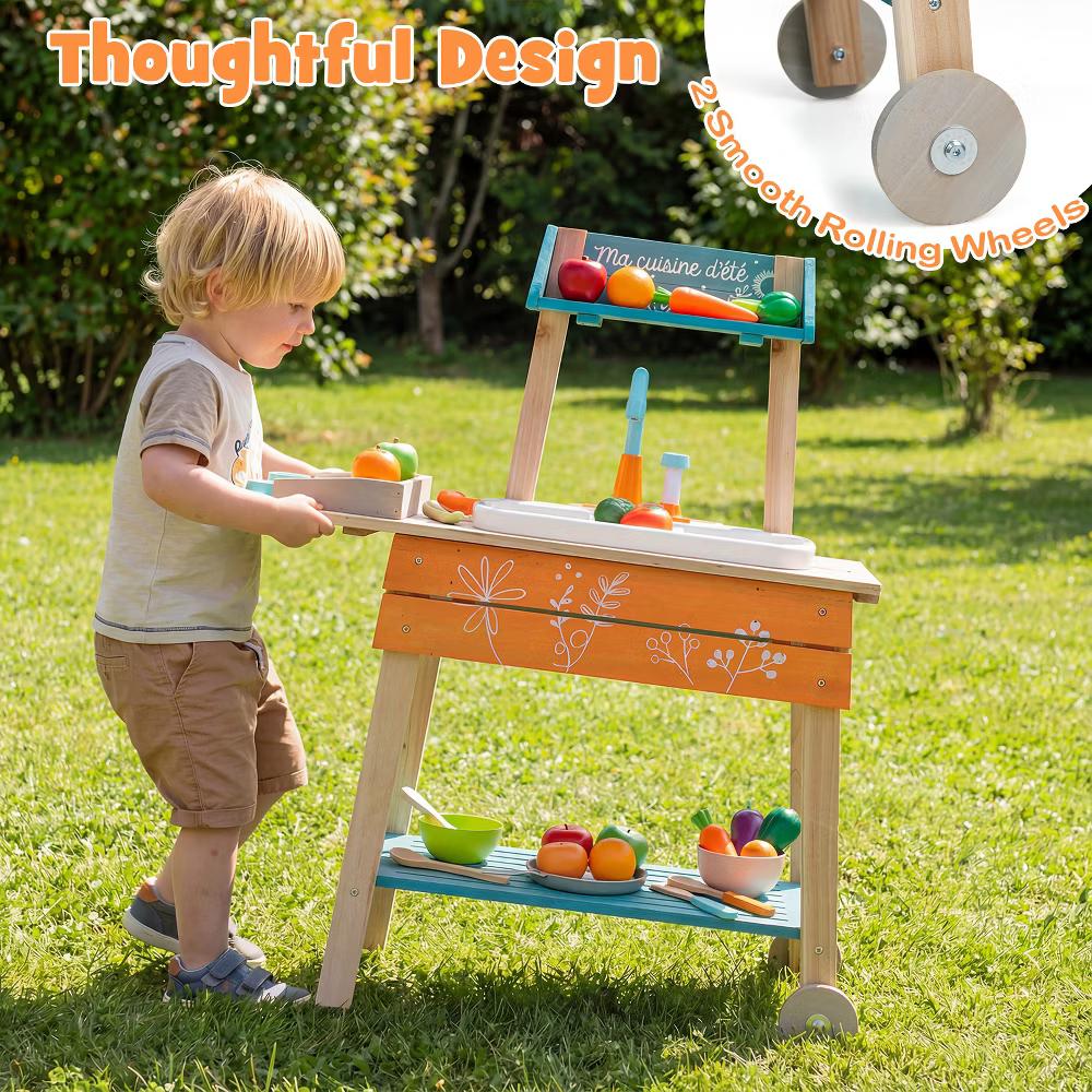 Outdoor Kids Play Kitchen Set, Wooden Toy Kitchen Playset with Removable Sink - Image 8