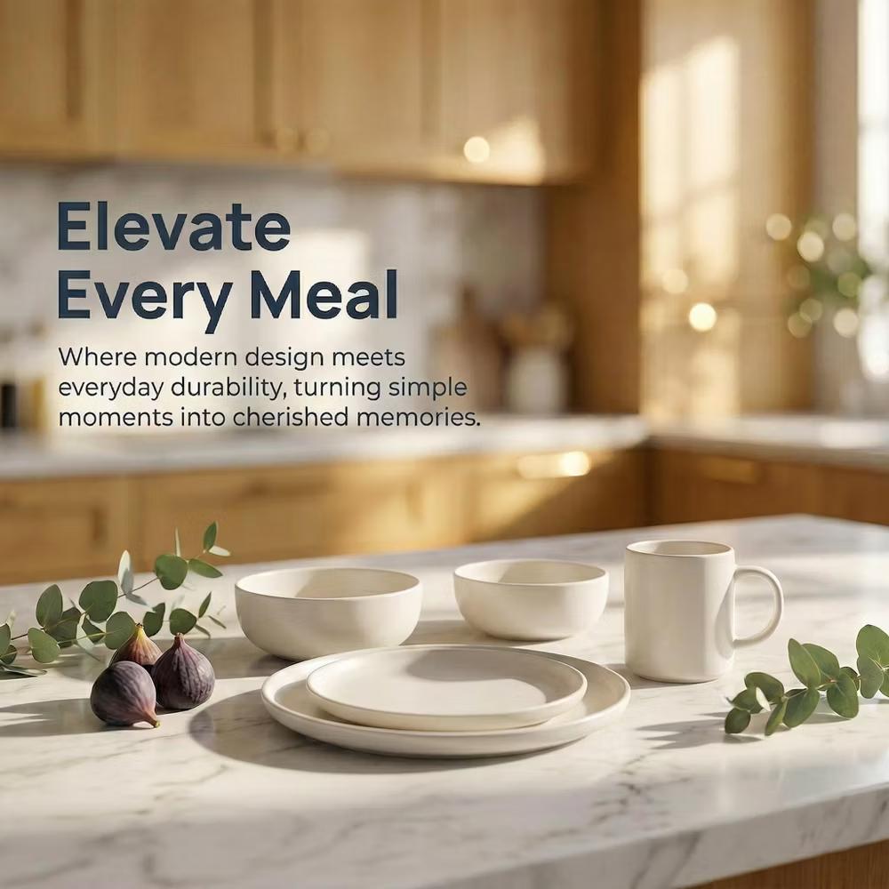 12-Piece Stoneware Dinnerware Set with Mugs, Microwave & Dishwasher Safe, Non-Toxic Dish Set, Plate Set, Stackable Matte Glaze Kitchenware for 3 - Image 35
