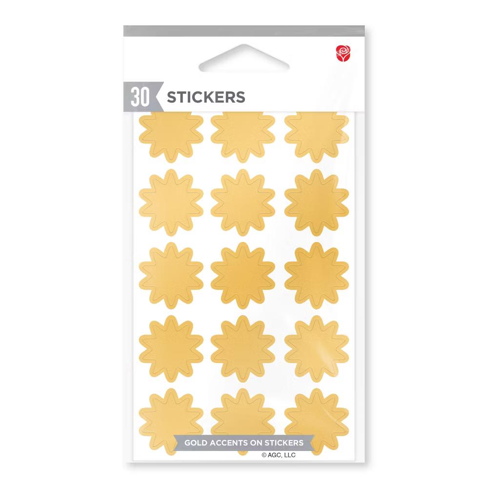30ct 2 Sheets Stickers or Envelope Seals Shiny Gold Star Burst - Image 2