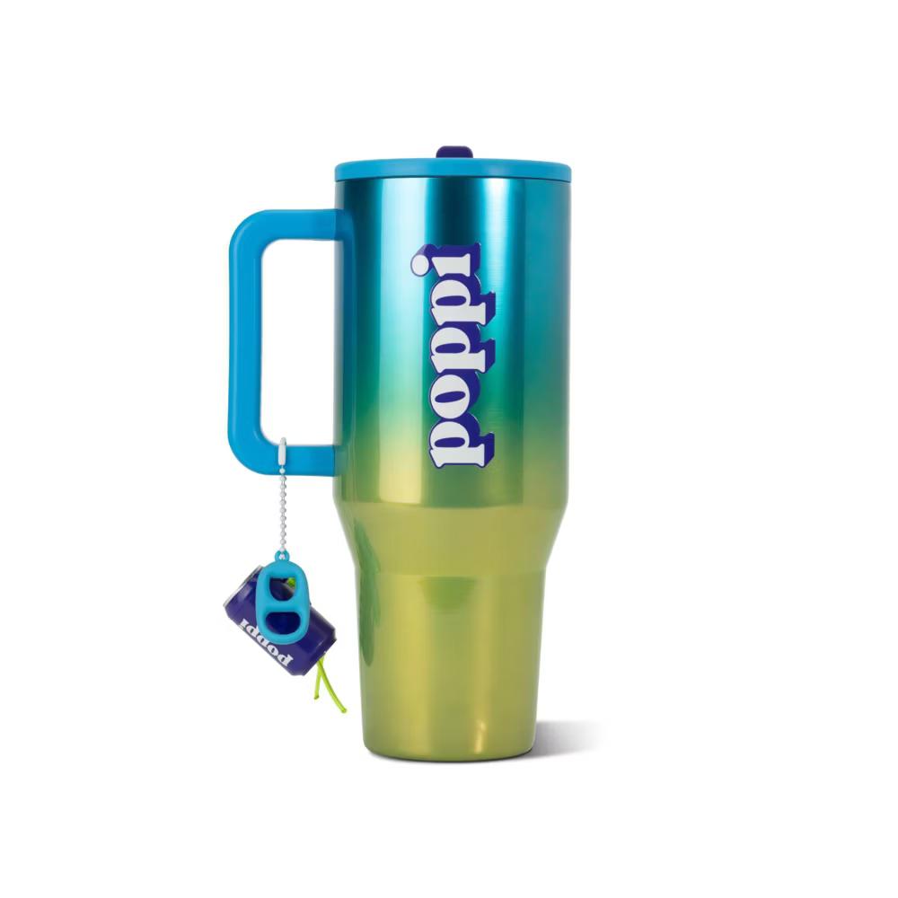 HydroJug x Poppi 40 fl oz Stainless Steel Straw Tumbler Green Degrade Smiley Face - Image 2