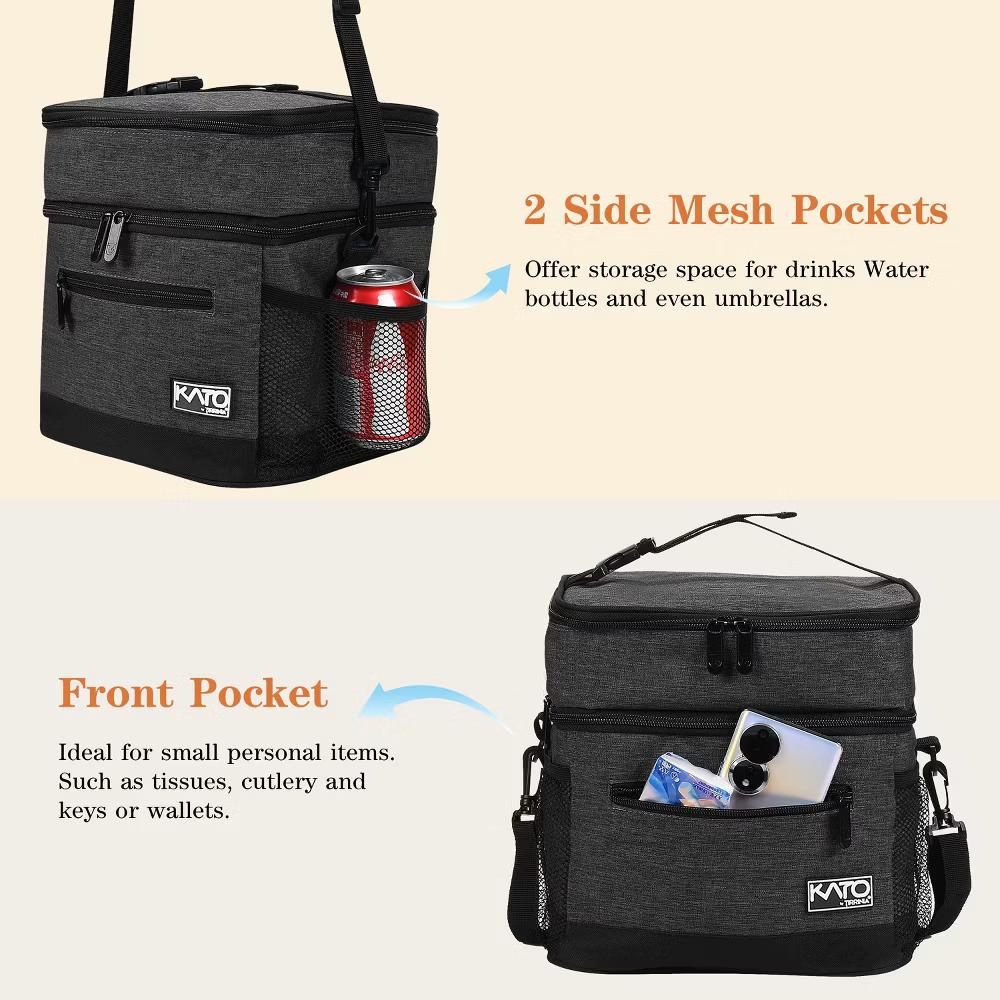 Adult Lunch Bag with Water Pockets, Insulated Dual Compartment Lunch Tote with Zipper Pocket, Leakproof Lunch Box for Men Women - Image 6