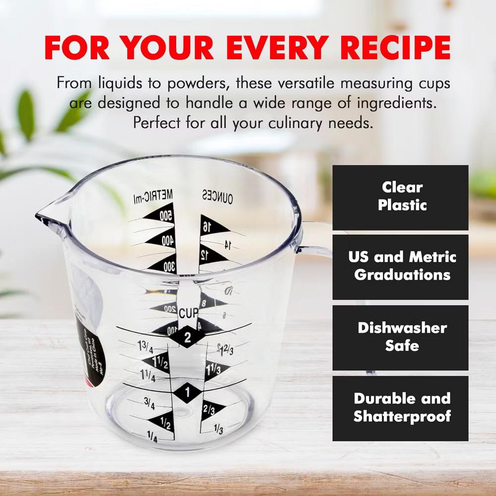 2 Cup Capacity Clear Plastic Measuring Cup with Pour Spout & Handle