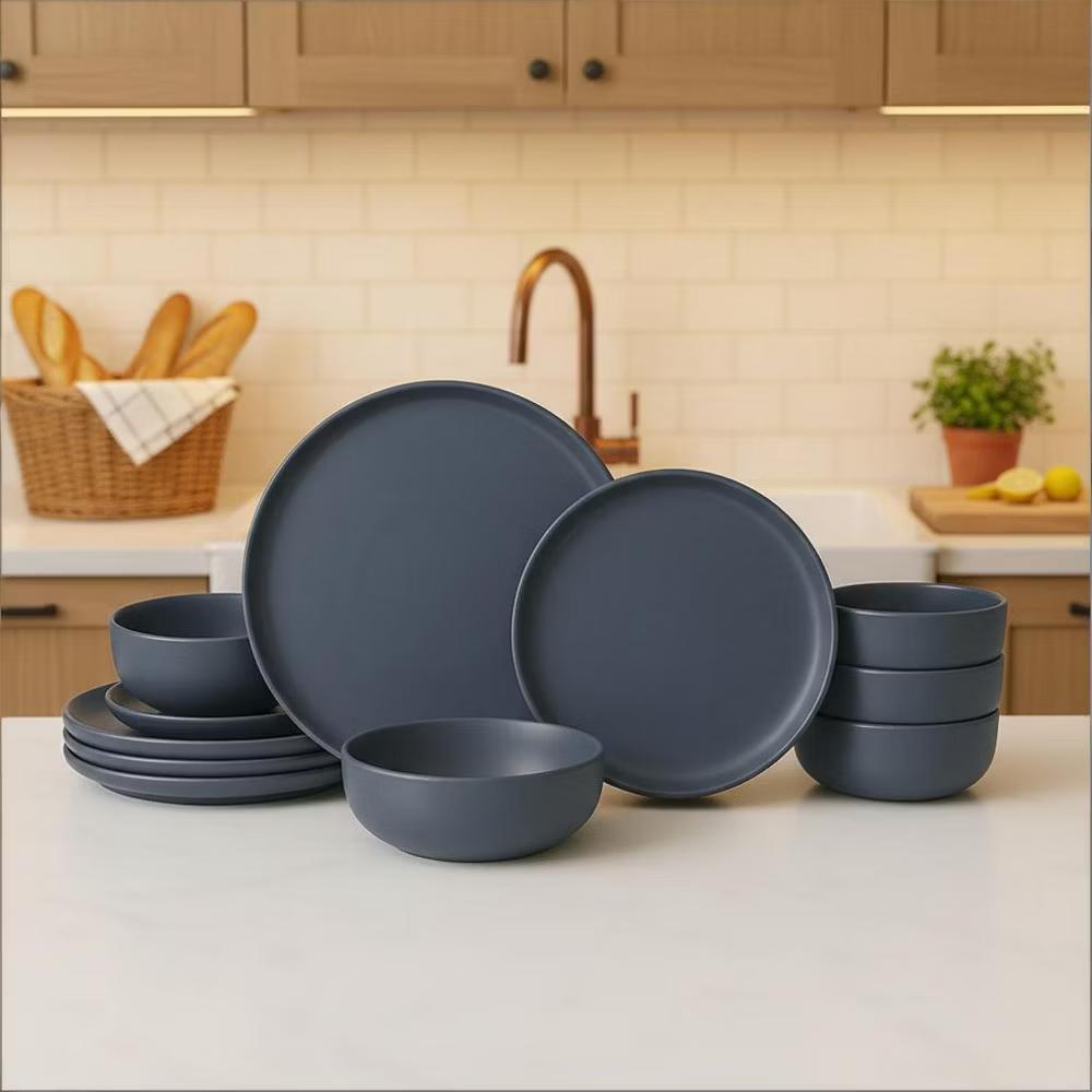GreenElevate Stoneware Elegance 12-Piece Dinnerware Set for 4, Plates&Bowls, Microwave & Dishwasher Safe, Non-Toxic Matte Glaze, Stackable Kitchenware - Image 16