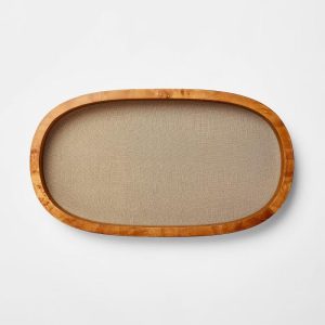 9.5" Burl Wood and Linen Tray - designed with Studio McGee