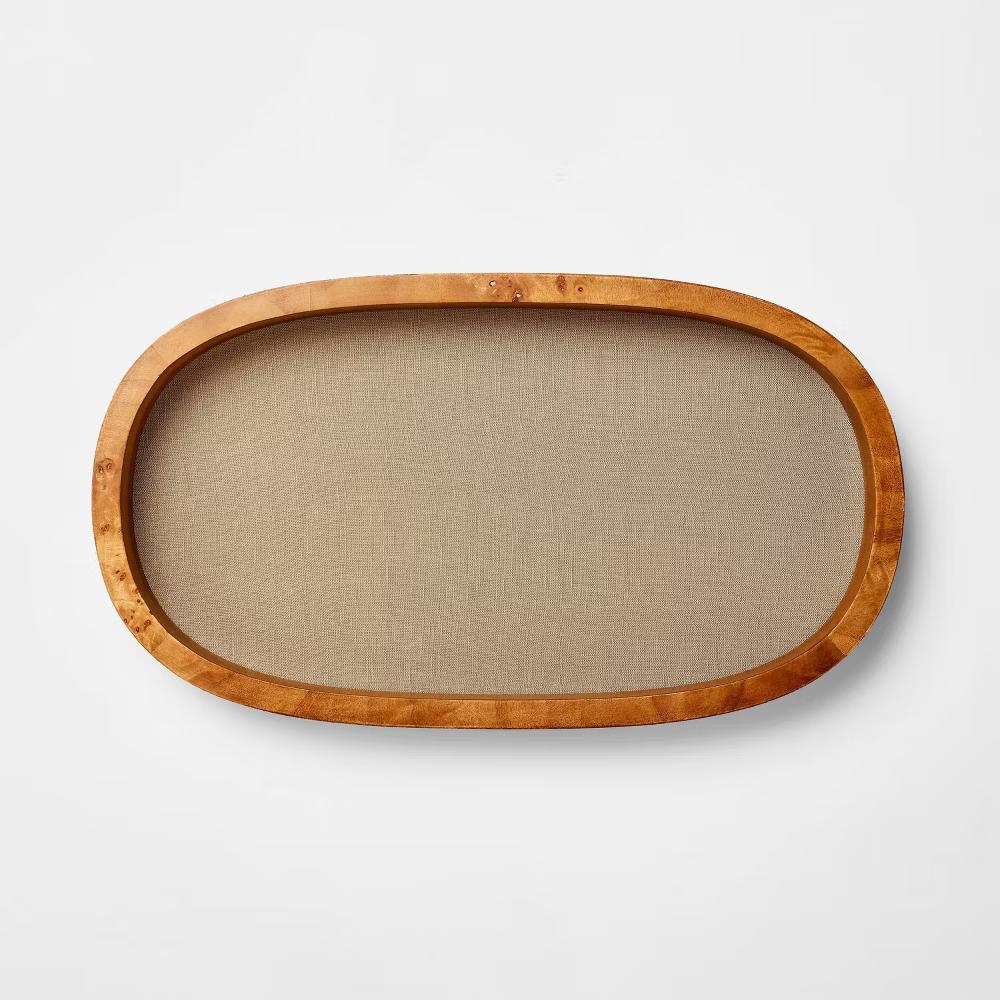 9.5" Burl Wood and Linen Tray - designed with Studio McGee