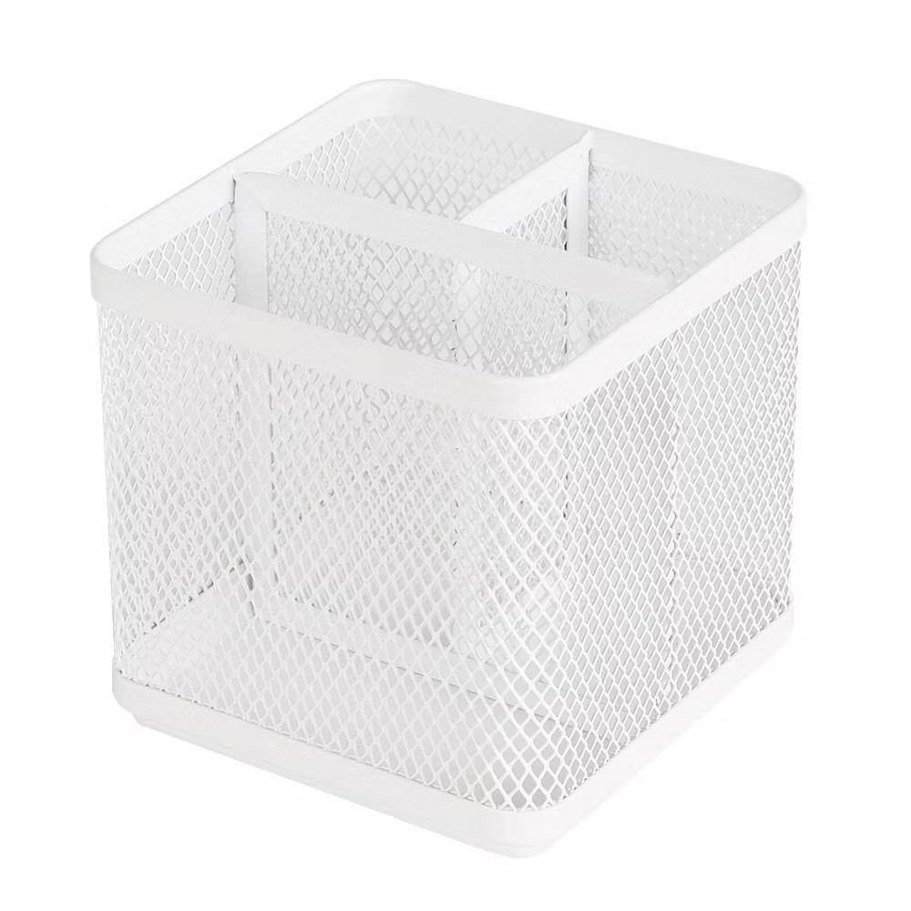 Mesh Pencil Holder White - Steel Desk Organizer, Pen Holder, Pencil Cup, 3.98" Height, Width & Depth - Image 2