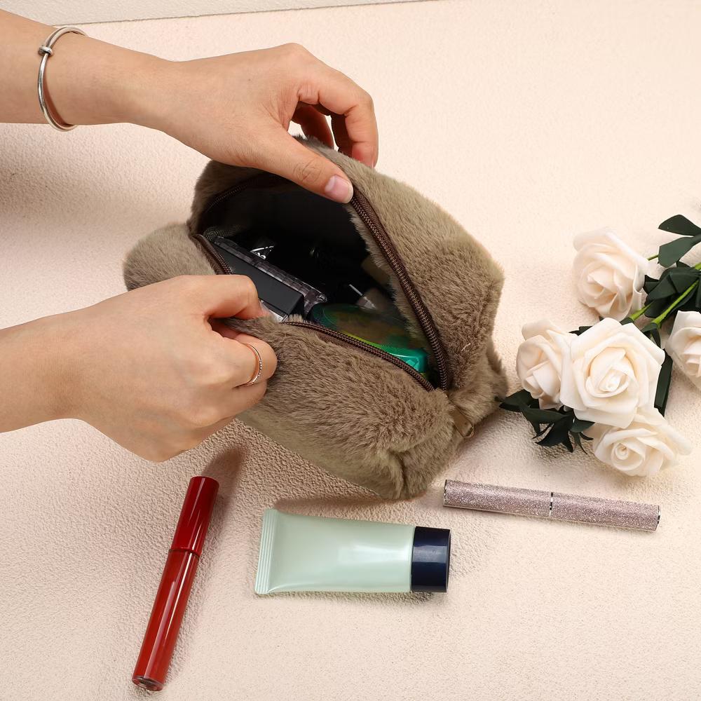 Cosmetic Travel Zipper Multi-functional Small Plush Makeup Bag 1 Pc - Image 3