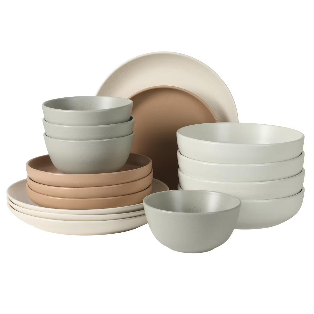 Leeds Court Plates and Bowls Sets, 16-Piece Stoneware Dinnerware Sets, Round Speckle Reactive Glaze Dish Set, Service for 4 - Image 15