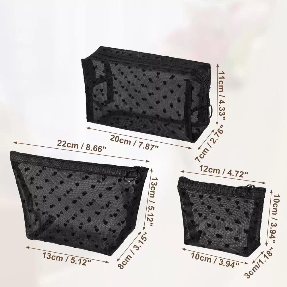 Nylon Heart Shape Print Mesh Clear Makeup Bags 3 Pcs - Image 9