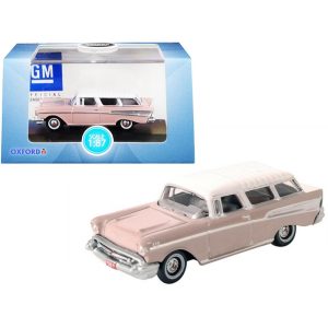 1957 Chevrolet Nomad Dusk Pearl Pink with Imperial Ivory Top 1/87 (HO) Scale Diecast Model Car