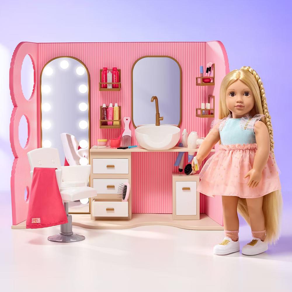 Style & Shine Light-Up Hair Salon Playset & Accessories for 18" Dolls - Image 10