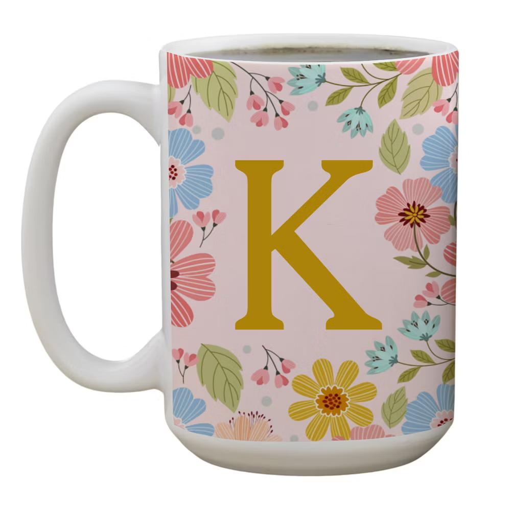 Personalization Mall Flowery Initial Personalized Coffee Mug Gold/Pink - Image 13