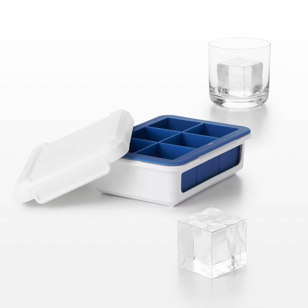 Covered Ice Cube Tray Large Cubes: Silicone & Plastic, 6 Cavities, Dishwasher-Safe, Ice Mold with Lid - Image 3
