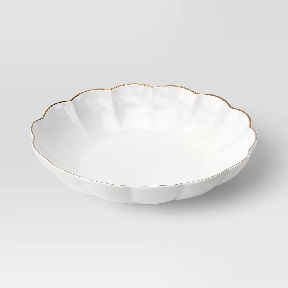 33 fl oz Stoneware Scalloped Dinner Bowl Gold Rim - Image 2