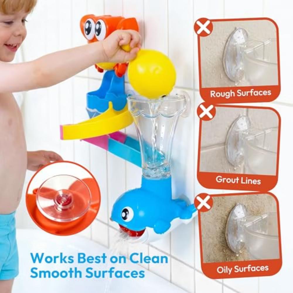 7-in-1 Bath Toy for Kids, Interactive Water Play with Crab, Whale, Fish & Slide Track for Toddlers, Pour Spray Bathtub Toys, Kids Birthday Gift - Image 5