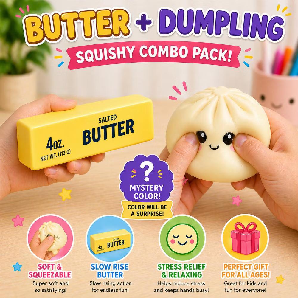 Link Butter & Mystery Dumpling Squishy Combo Toy Set Anxiety & Stress Relief - Makes a Great Gift - Image 5