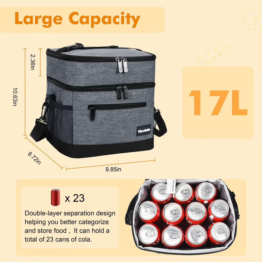 Adult Lunch Bag with Water Pockets, Insulated Dual Compartment Lunch Tote with Zipper Pocket, Leakproof Lunch Box for Men Women - Image 18