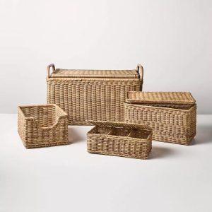 Large Rattan Storage Basket with Lid - with Magnolia
