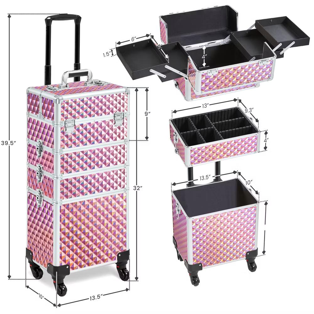 Yaheetech 4-In-1 Aluminum Rolling Cosmetic Makeup Train Cases - Image 10