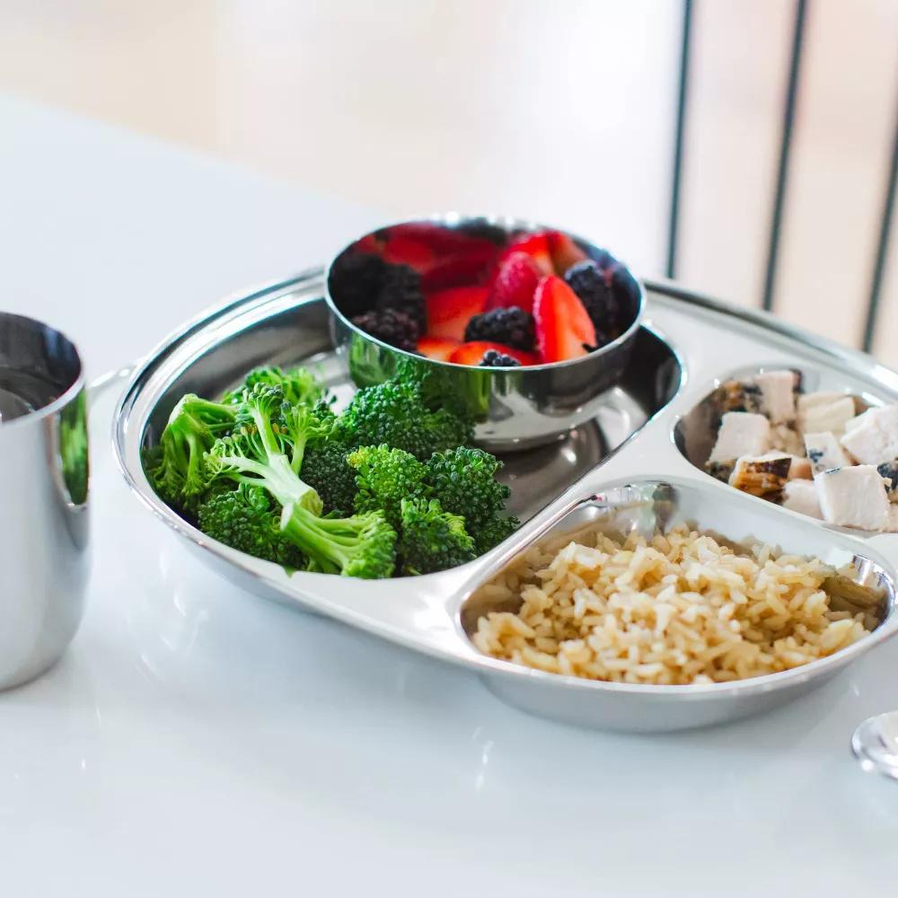 Ahimsa 9.7" Stainless Steel Balanced Bites Divided Plate - Image 17