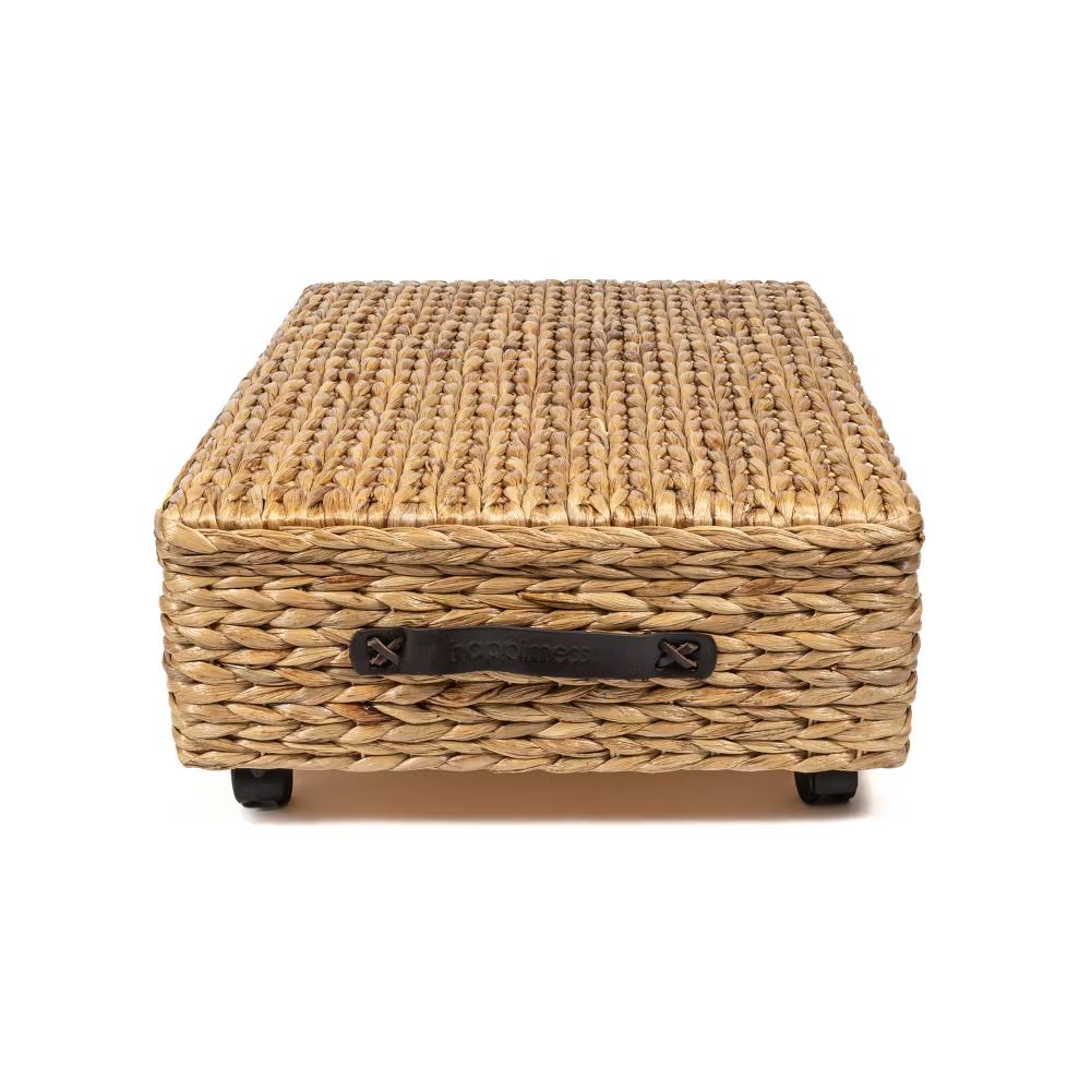 happimess Chett Minimalist Hand-Woven Hyacinth/Wood Underbed Storage Bin with Wheels and Handles - Image 18