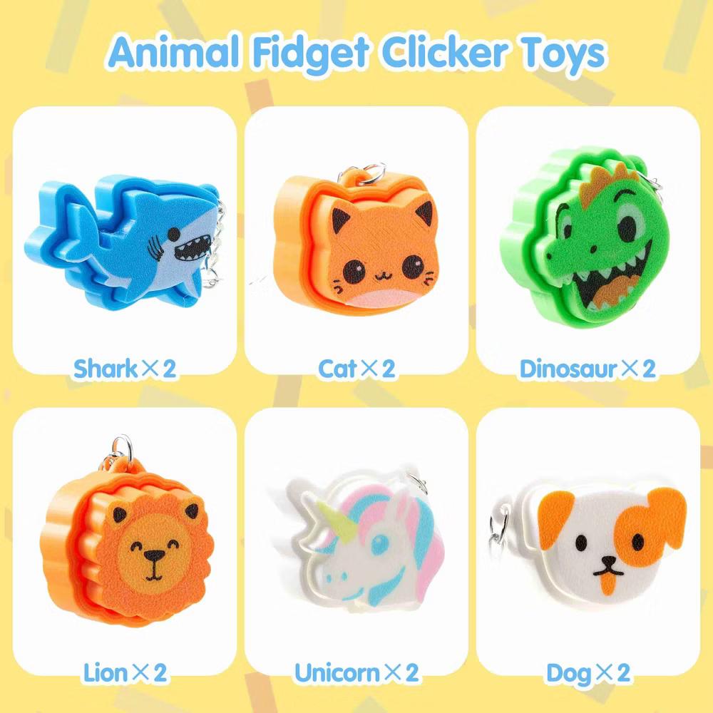 12 Pcs Animals Fidget Clicker Toys Sensory Fidget Toys Keychain for Relief Stress Anxiety Hyperactivity Birthday Gifts Goodie Bags Stuffers - Image 3