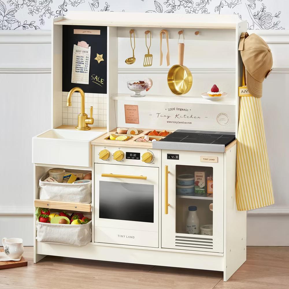 BistroSwitch Wooden Play Kitchen & Pretend Restaurant, Kids Kitchen Playset with Chef Hat & Storage - Image 2