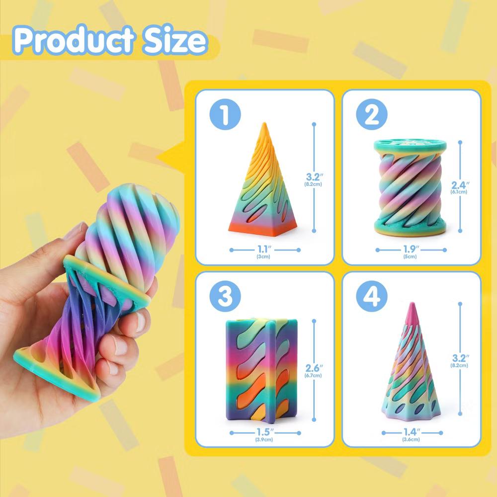 4-Pack Cone Fidget Toys, Pastel Color 3D Printed Spiral Cone & Flexible Pyramid Passthrough Toys for Stress Relief, Kids & Adults - Image 5