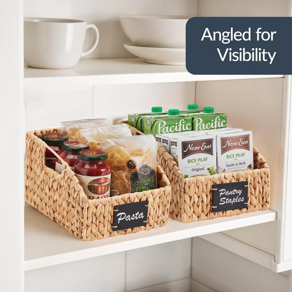 Hyacinth Angled Pantry Storage Baskets W/ Handles, Chalkboard & Marker - Image 13