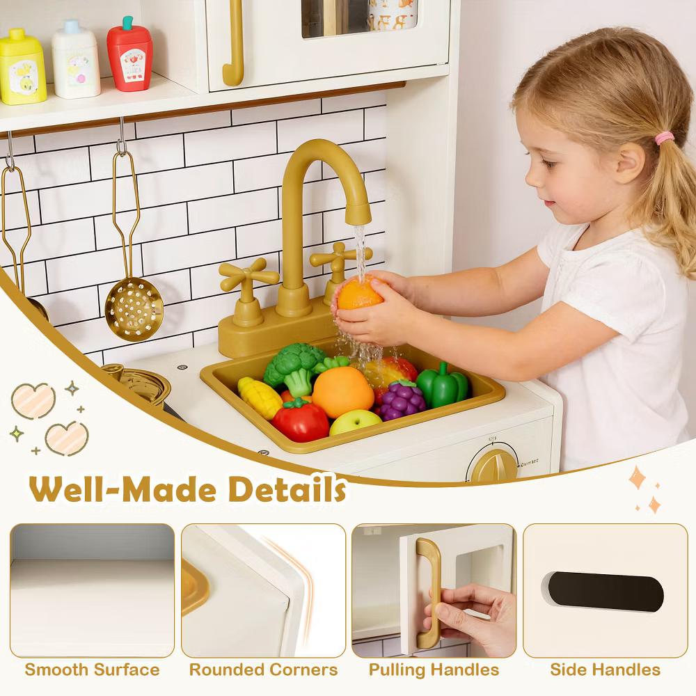Kids Play Kitchen with Stoves, Light, Sound, Faucet, Sink, Ice Dispenser, Microwave - Image 9