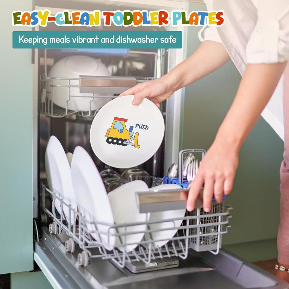 4E’s Novelty Construction Kids Plate Set – 4-Pack Melamine Toddler Plates - Image 2