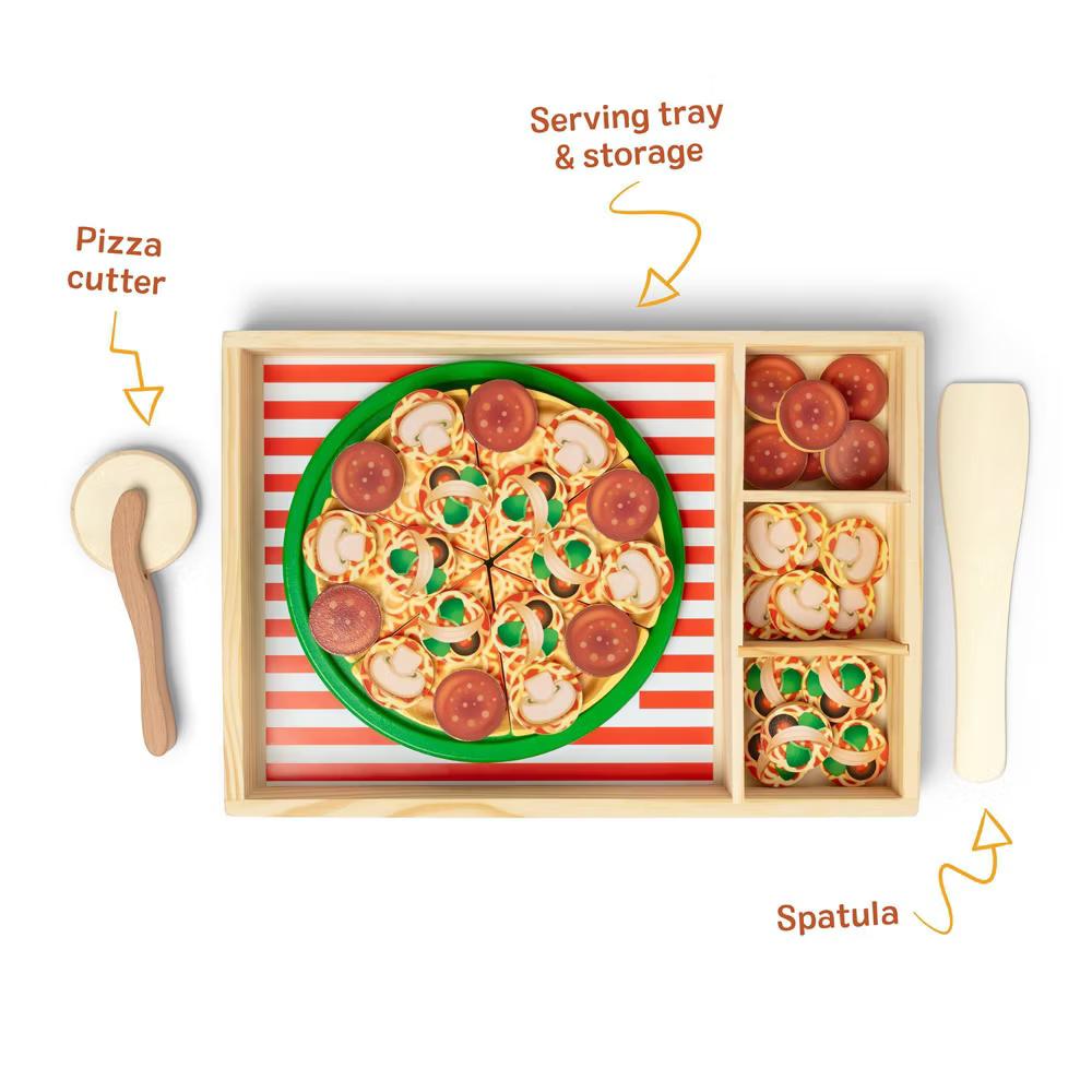 Pizza Party Wooden Pretend Play Food Set With 36 Toppings, Preschool Toy - Image 5