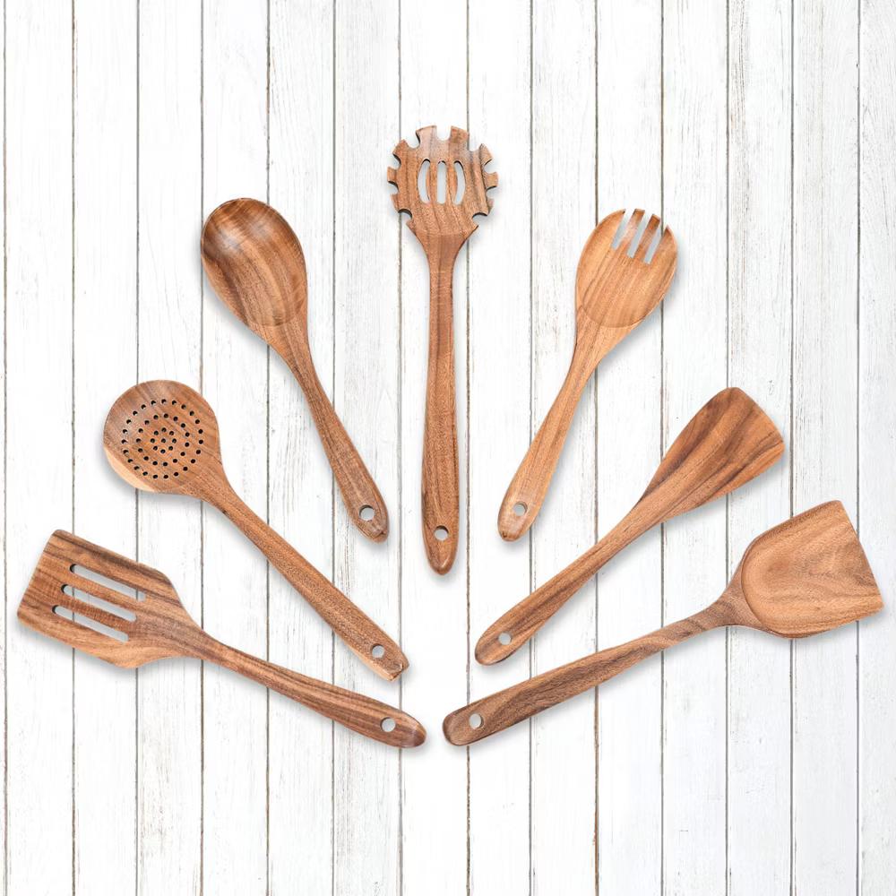 7 Piece Elegant Wooden Kitchen Utensils Set - Image 5