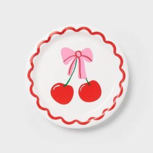 20ct Pink/Red Cherry with Bow Snack Paper Plates