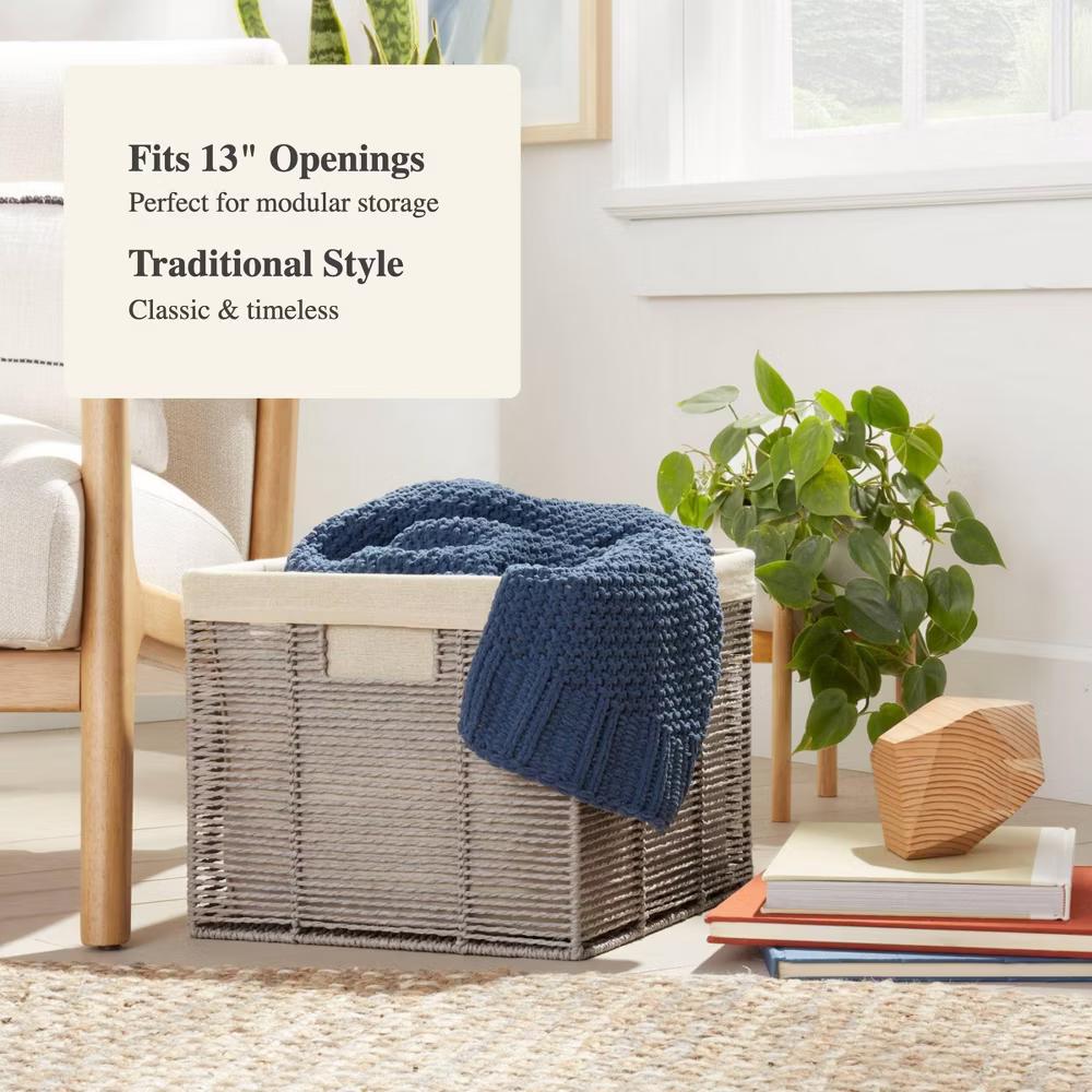 14.75" x 13" x 11" Large Lined Woven Milk Crate Gray - Decorative Storage Basket, Rectangle, Traditional Style - Image 6