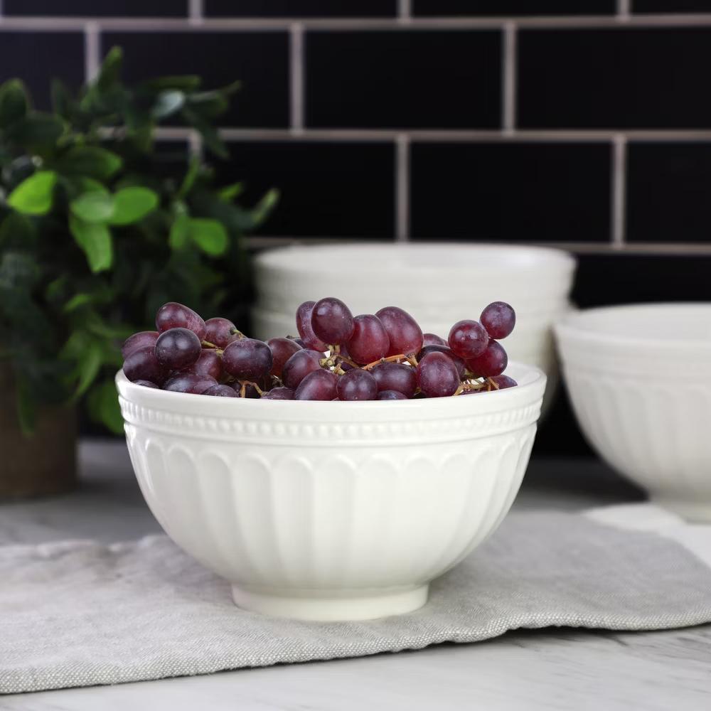 Hansel 6 Piece Embossed Arch Stoneware Cereal Bowl Set in White - Image 3