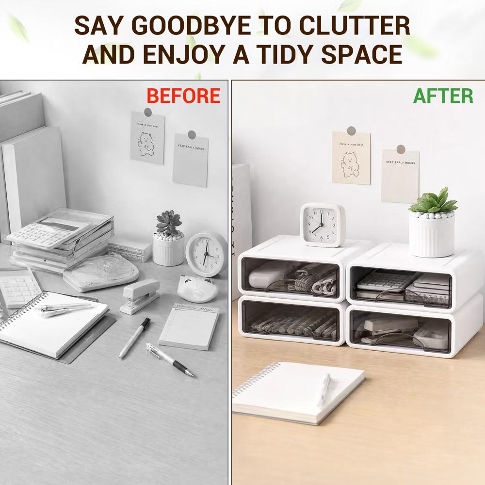 Stackable Storage Drawer with Dividers, Transparent PP Material Desktop Organizer, Durable Thickened Storage Container - Image 48