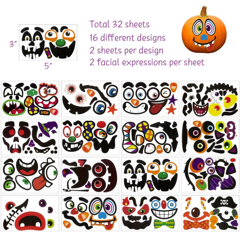 DIY Halloween Mini Pumpkin Face Stickers, 32pcs - Image 2