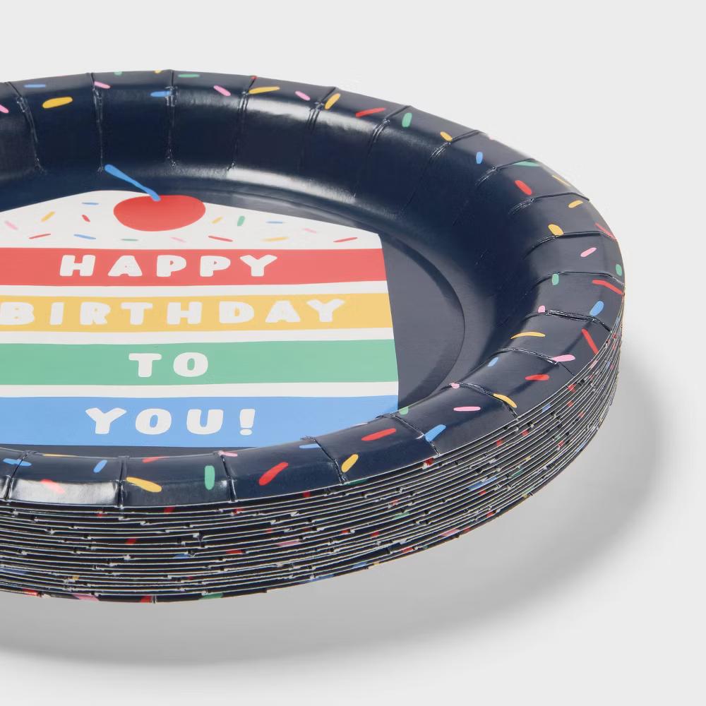 20ct Navy Birthday Cake Slice Snack Paper Plates - " - Image 3