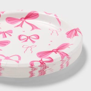 20ct Hot Pink Bows Snack Paper Plates