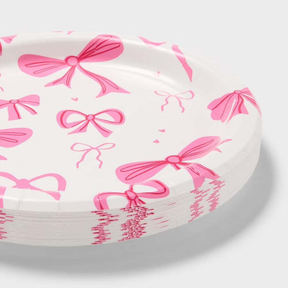 20ct Hot Pink Bows Snack Paper Plates