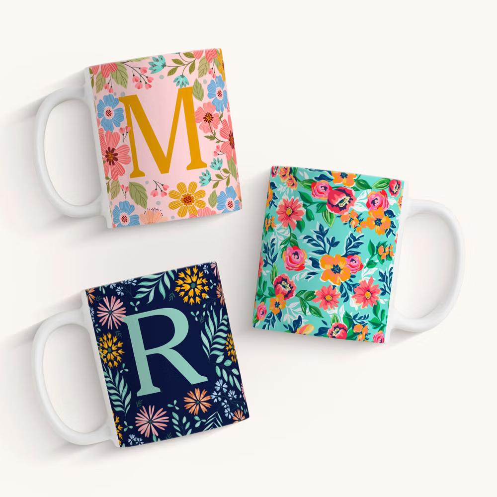Personalization Mall Flowery Initial Personalized Coffee Mug Gold/Pink - Image 3